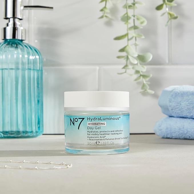 No7 HydraLuminous+ Hydrating Day Gel Moisturizer - Hyaluronic Acid and Vitamin B3 Niacinamide Face Moisturizer to Hydrate, Protect & Refresh Skin - Supports Skin Barrier Repair (1.69 Fl Oz)
