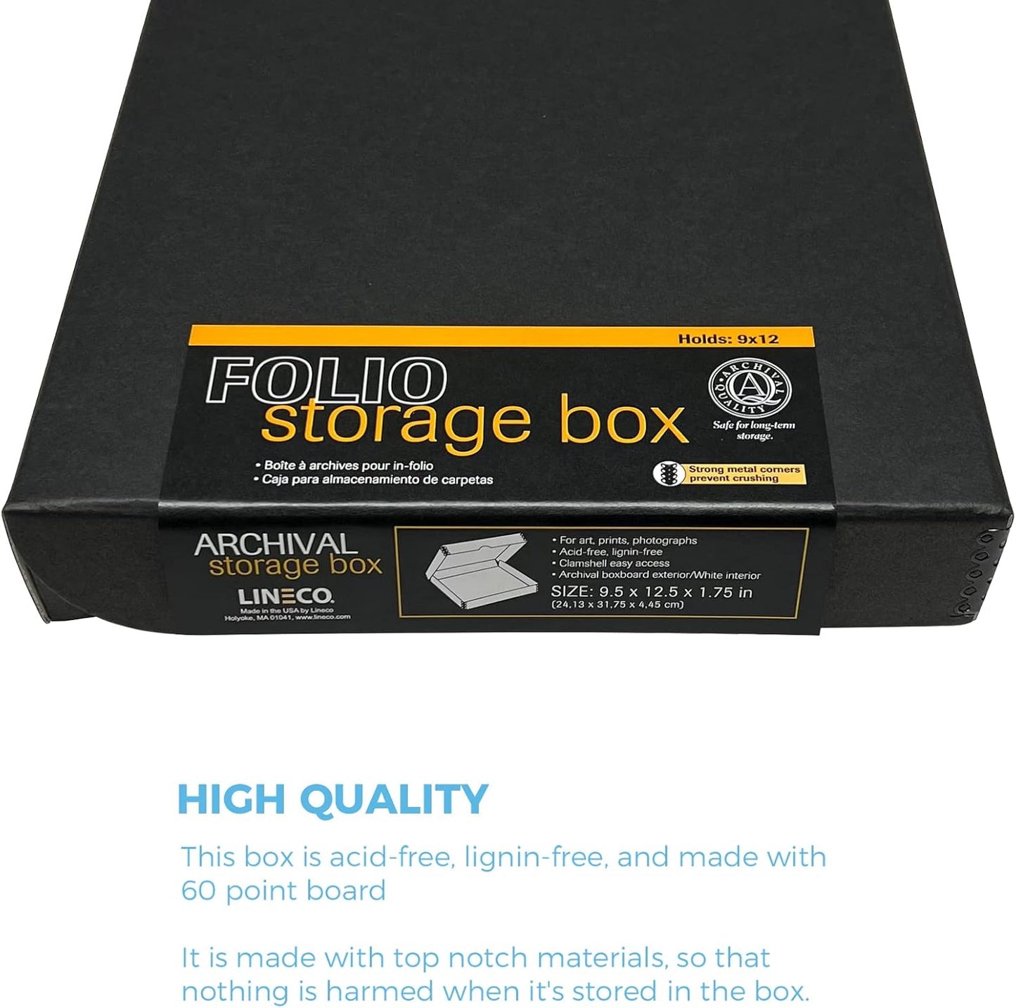 Lineco 9x12 Black Clamshell Archival Folio Storage Box, Acid-Free with Metal Edge. Preserves Photos Longevity, Organize Documents, Crafts. (Pack of 2)