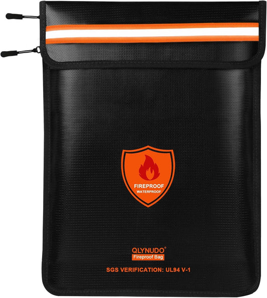 Fireproof Document Bag - Waterproof Fireproof Money Bag with Zipper for Cash/Important Documents/Valuables (Seal Protection), 15x11" (A4 Size), Fire Safe Envelope Bag with Reflective Strip