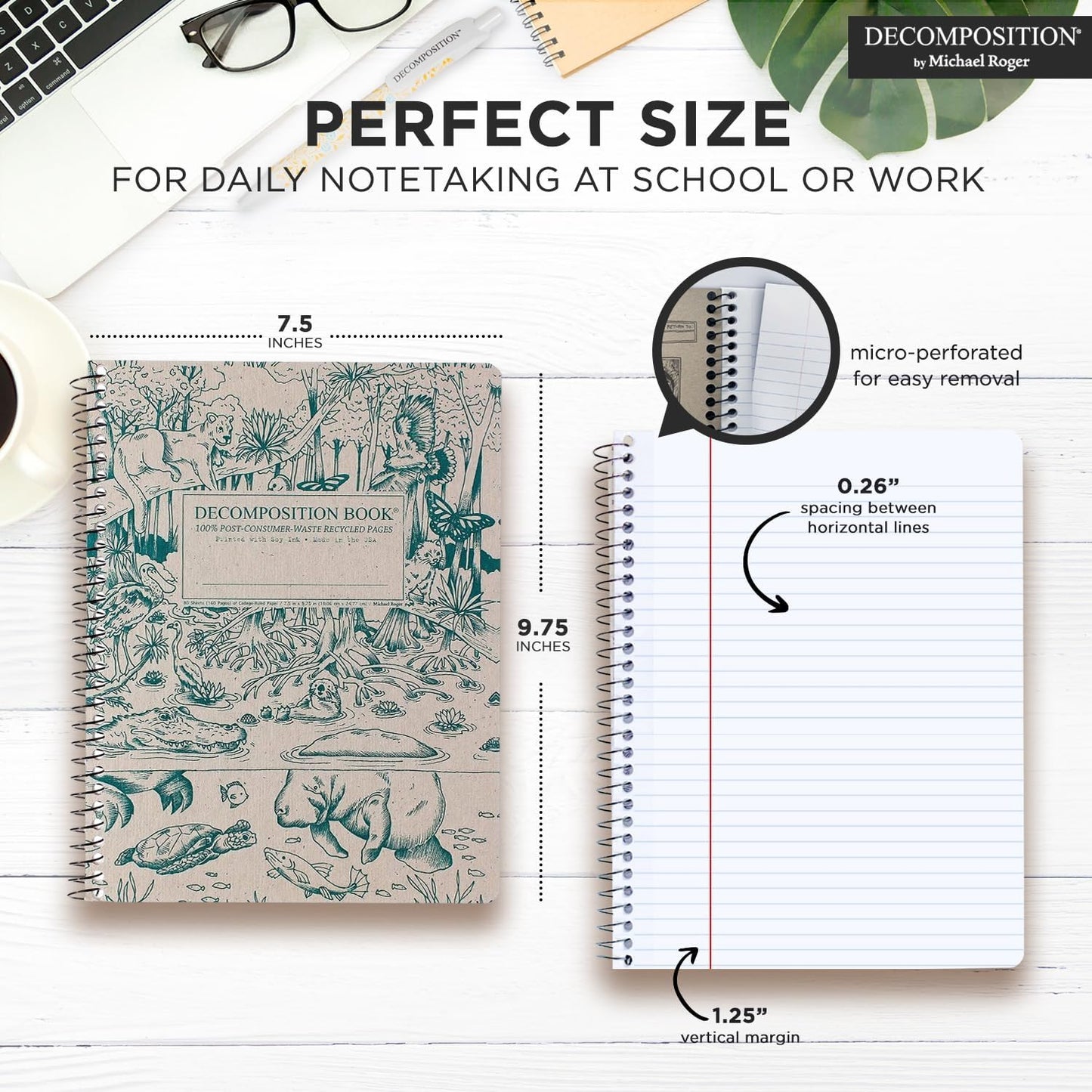 Decomposition 24-Pack Everglades College Ruled Spiral Notebooks – 9.75" x 7.5" Journal, 160 Lined Pages Each – 100% Recycled Paper – Bulk Notebooks for Schools, Offices & Institutions – Made in USA