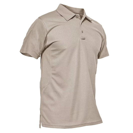 MAGCOMSEN Mens Tactical Polo Shirts Short Sleeve Outdoor Dry Fit Polo Shirt Work T Shirt Khaki S