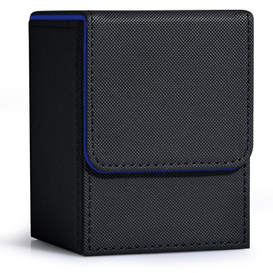 ZLCA Card Deck Box for Trading Cards, MTG YuGiOh Deck Case Holds 100+ Single Sleeved Cards, PU Leather Magnetic Card Storage Box Fits for TCG CCG Magic Game Cards (Black& Blue)