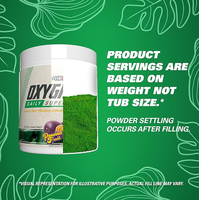 EHP Labs OxyGreens Super Greens Powder - Spirulina & Chlorella Superfood, Green Juice Powder & Greens Supplements with Prebiotic Fibre, Antioxidants & Immunity Support, 30 Serves (Passionfruit)
