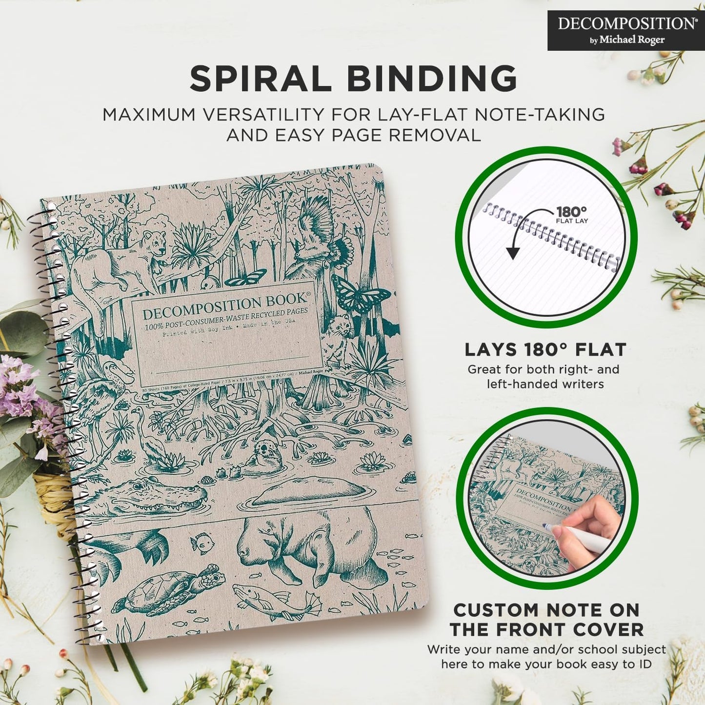 Decomposition 24-Pack Everglades College Ruled Spiral Notebooks – 9.75" x 7.5" Journal, 160 Lined Pages Each – 100% Recycled Paper – Bulk Notebooks for Schools, Offices & Institutions – Made in USA