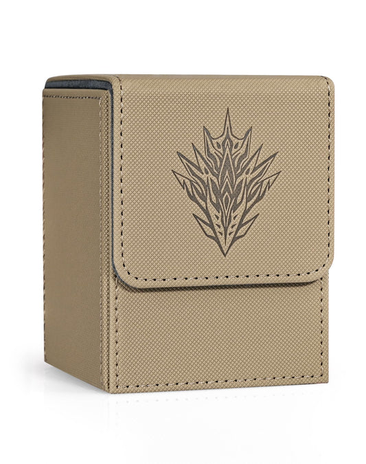 ZLCA Card Deck Box for Trading Cards with 2 Dividers, Card Storage Box Fits 100+ Single Sleeved Cards, PU Leather Strong Magnet Card Deck Case Holder for Magic Commander TCG CCG (Brown,Sliver)