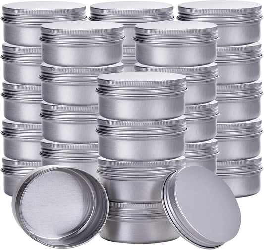 1 Ounce Aluminum Tin Jar Refillable Containers 30 ml Aluminum Screw Lid Round Tin Container Bottle 50 Pack for Cosmetic,Lip Balm, Cream