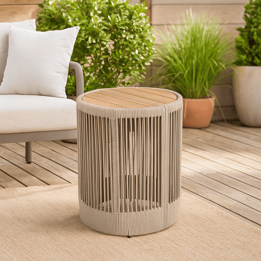 Homy Casa Modern Outdoor End Table, Side Table for Patio, Deck, and Balcony Use, Beige