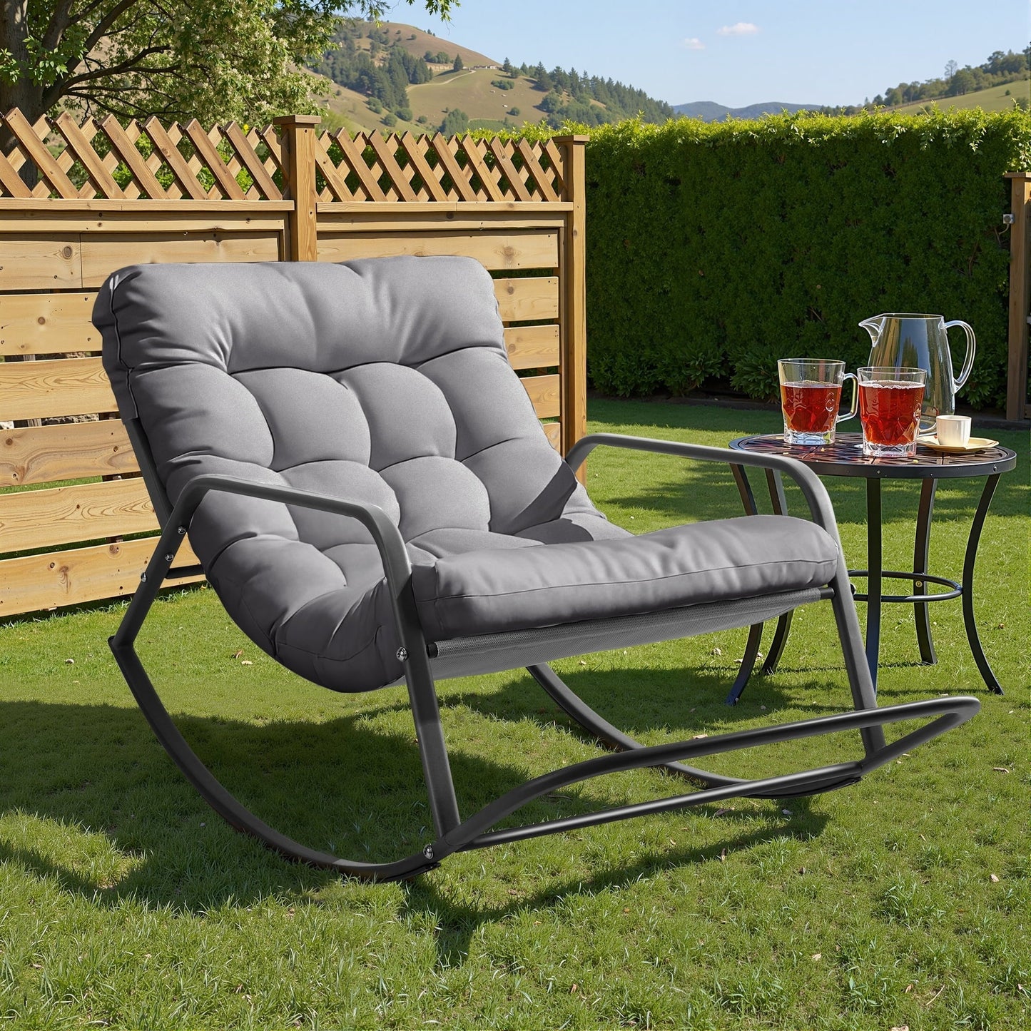 RADIATA Oversize Rocking Chair with Cushion & Footrest, Indoor Outdoor Rocking Chair Recliner, 450 lbs Capacity, Light Grey