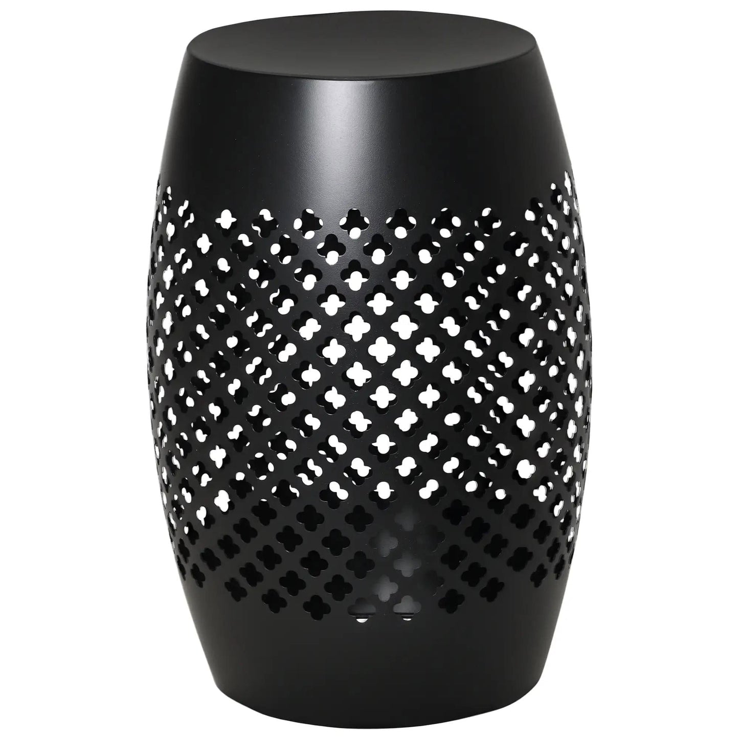 Resenkos Outdoor Side Table, Round Hollow Drum Patio End Table, Steel, Black