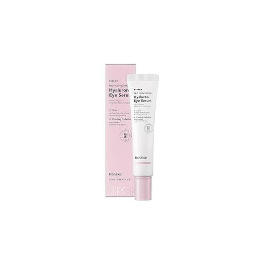 Hanskin Real Complexion Hyaluron Eye Serum, 360° Massage Applicator, De-Puff Moisturize Hydrate [25ml]