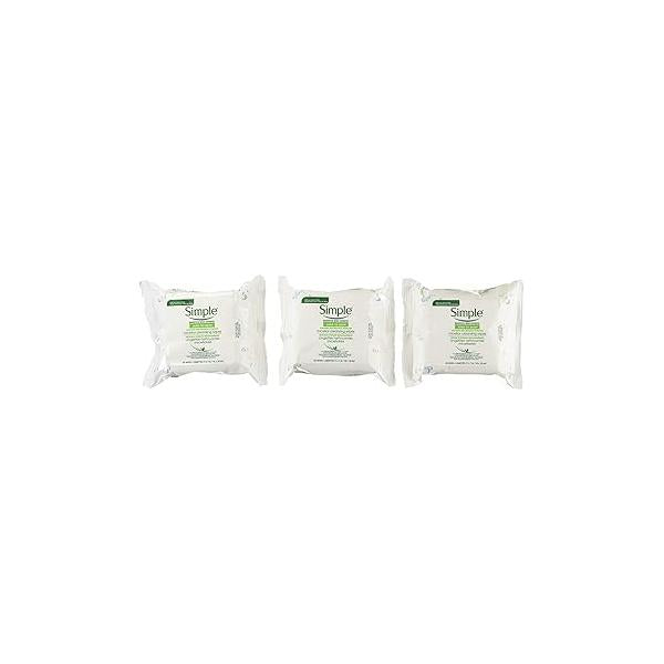 Simple Kind to Skin Cleansing Wipes Micellar 4 Count Gentle and Effective Makeup Remover Free From Color Dye, Artificial Perfume Harsh Chemicals 25